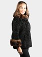 Woman's Dyed Black Broadtail Lamb Jacket with Sable Fur Collar and Cuffs