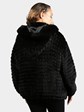 Woman's Dyed Black Knit Sheared Beaver Fur Jacket with Detachable Hood