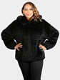 Woman's Dyed Black Knit Sheared Beaver Fur Jacket with Detachable Hood