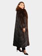 Woman's Plus Size Natural Mahogany Female Mink Fur Coat with Fox Tuxedo Front and Directional Design
