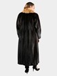 Woman's Natural Ranch Mink Fur Coat with Cross Cut Red Fox Collar