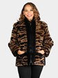 Woman's Dyed Black Brown 'Camo' Design Sheared Beaver Fur Jacket by Musi