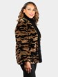 Woman's Dyed Black Brown 'Camo' Design Sheared Beaver Fur Jacket by Musi