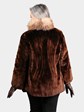Woman's Dyed Brown Vintage Seal Fur Jacket with Crystal Fox Tuxedo Front