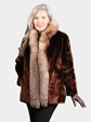 Woman's Dyed Brown Vintage Seal Fur Jacket with Crystal Fox Tuxedo Front