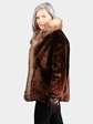 Woman's Dyed Brown Vintage Seal Fur Jacket with Crystal Fox Tuxedo Front