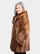 Woman's Natural Pastel Mink Fur Jacket with Large Sable Collar