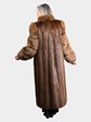 Woman's Dyed Brown Long Hair Beaver Fur Coat with Fox Sleeves and Tuxedo Front