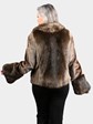 Woman's Natural Long Hair Beaver Fur Jacket with Sheared Beaver Trim