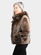 Woman's Natural Long Hair Beaver Fur Jacket with Sheared Beaver Trim