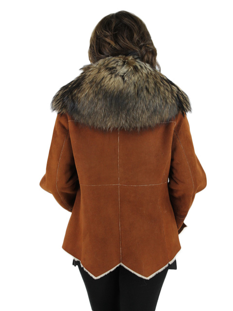 Suede Shearling Lamb Fur Jacket - Women's Small - Rust | Estate Furs