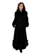 Woman's Black Wool Coat with Black Fox Fur Trim