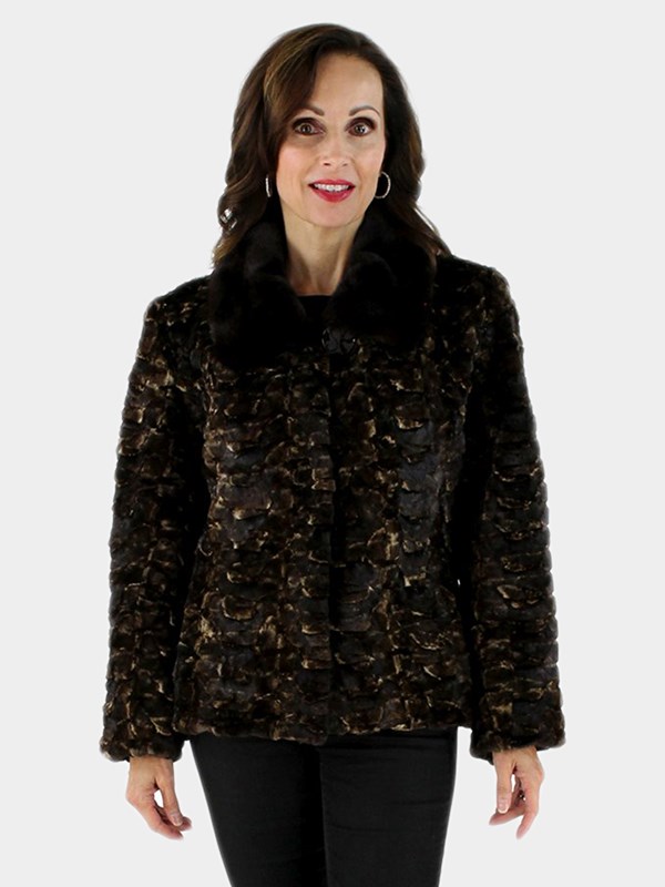 NEW Woman's Fitted Sheared Mink Fur Section Jacket
