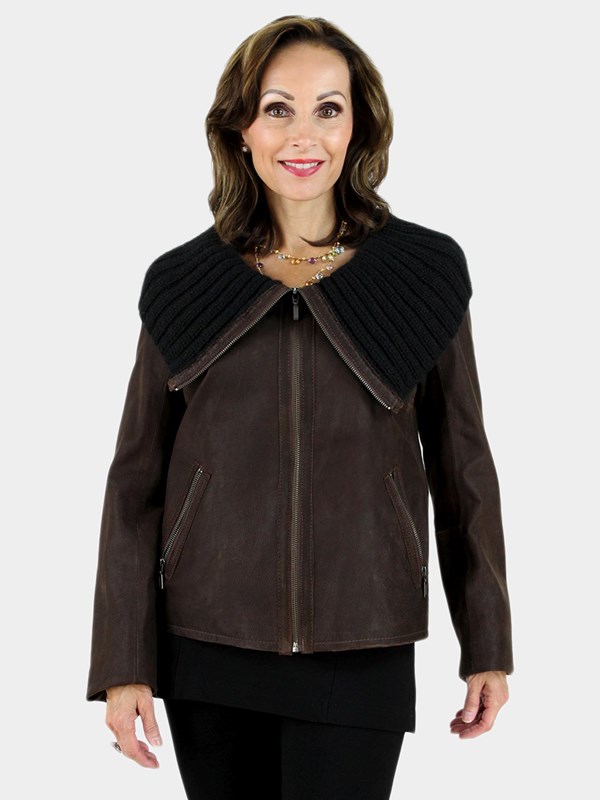 NEW Classic and Stylish Woman's Dark Chocolate Brown Leather Jacket 