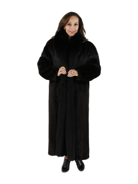 Ranch Mink Fur Coat w/ Fox Tuxedo - Women's Large | Estate Furs