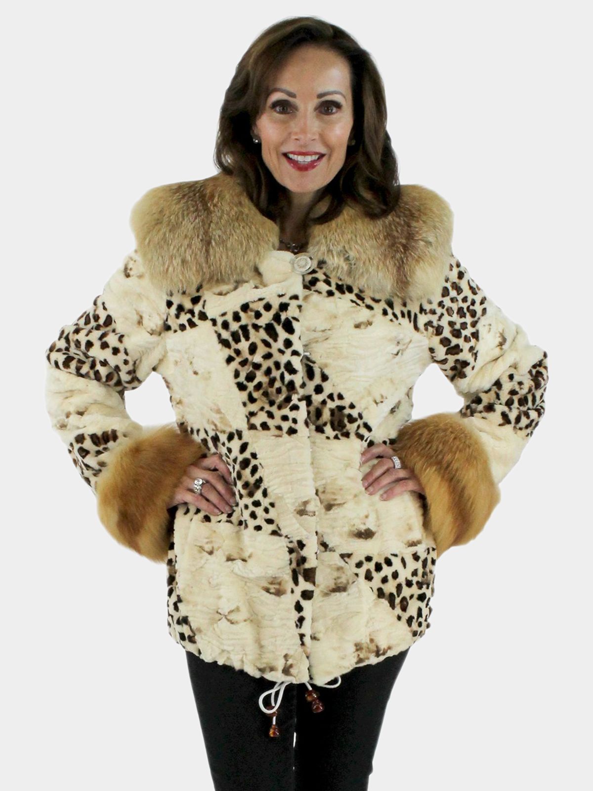 ANIMAL PRINT FAUX SHEARLING JACKET