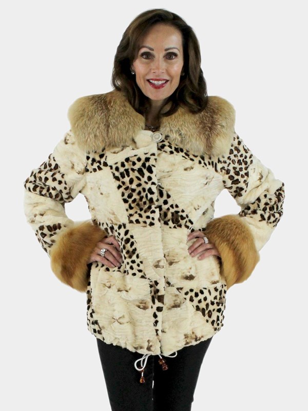 Woman's Animal Print Sheared Mink Fur Jacket