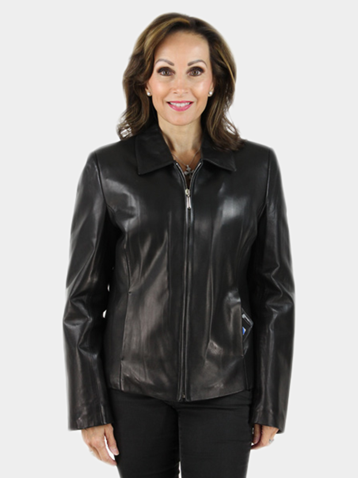 Lambskin Leather Women Black Jacket W252 