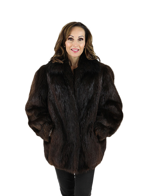 Long Hair Beaver Fur Jacket - Women's Large - 34120 | Estate Furs