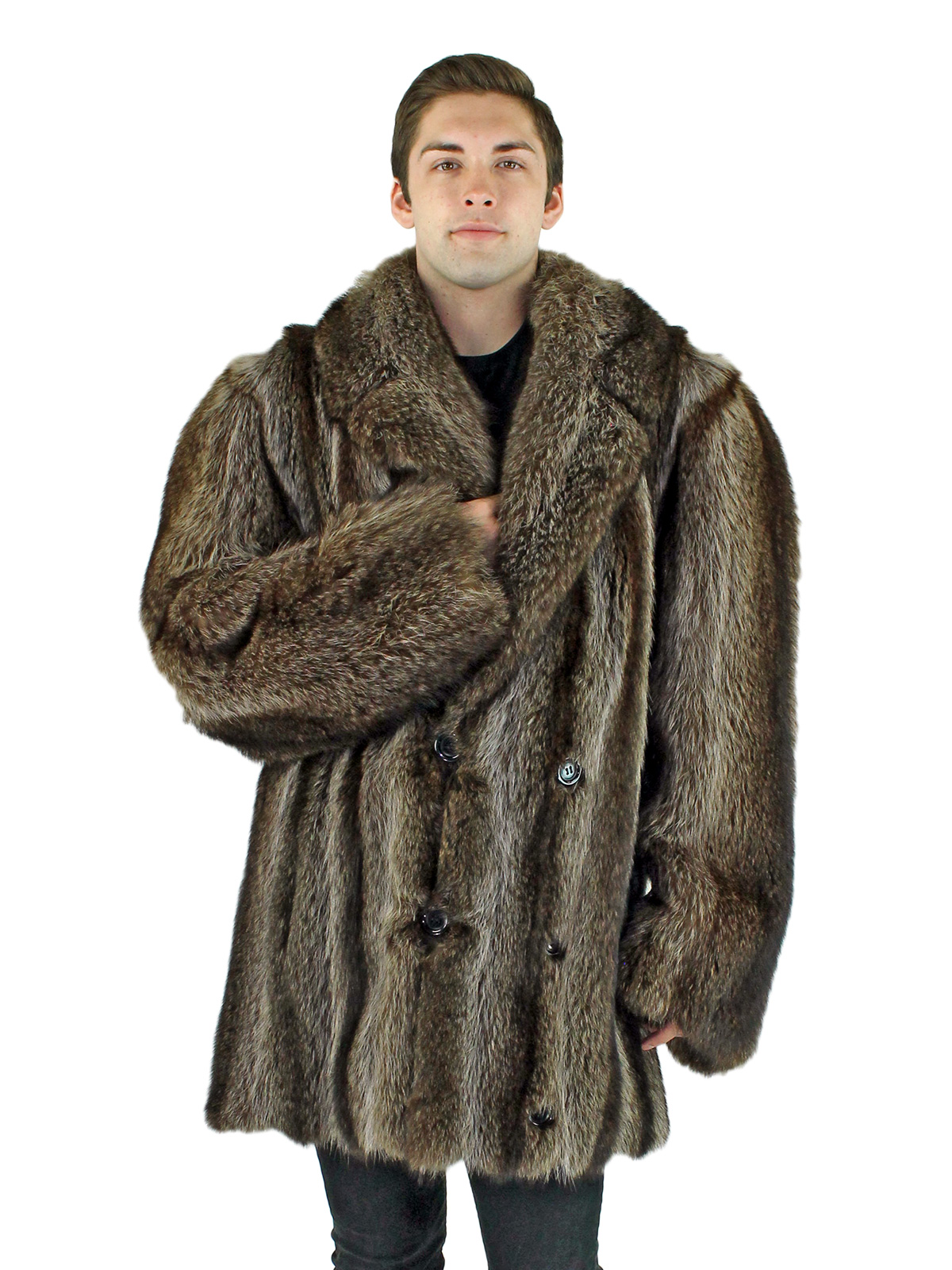 Double Breasted Raccoon 3/4 Fur Coat - Men's Fur Coat - XXL | Estate Furs