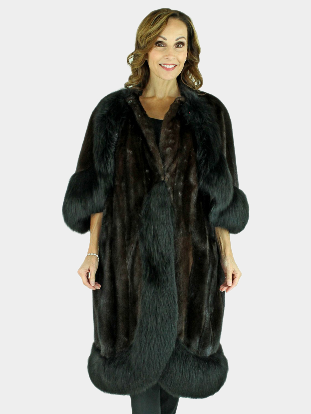 Opera Mink Fur Coat with Cape Overlay and Fox Trim | Estate Furs
