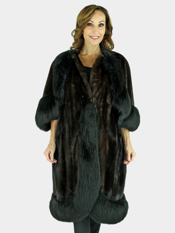 Woman's 'Opera' Mink Fur Coat with Cape Overlay and Fox Trim