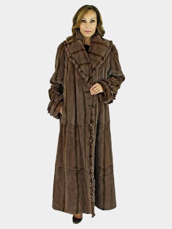 Woman's Brown Sheared Mink Fur Coat Reversible to Rain Fabric