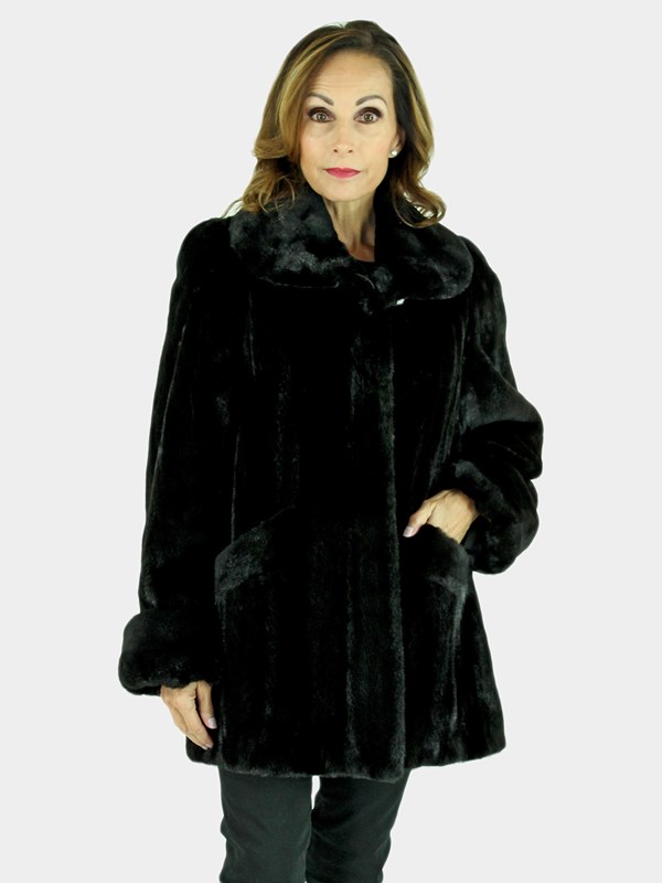 Woman's Black Semi-Sheared Mink Fur Jacket