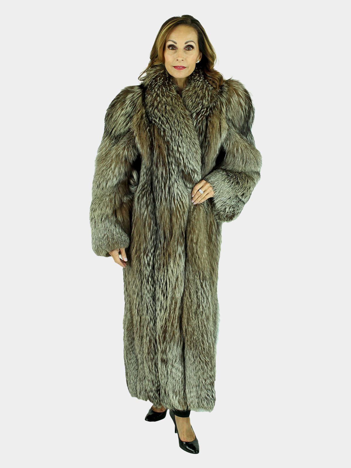 Grey fur coat in real fur for women