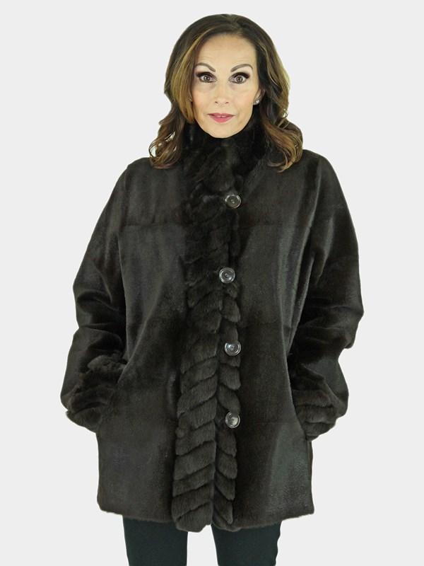 Woman's Brown Sheared Rabbit Fur Jacket Reversing to Leather