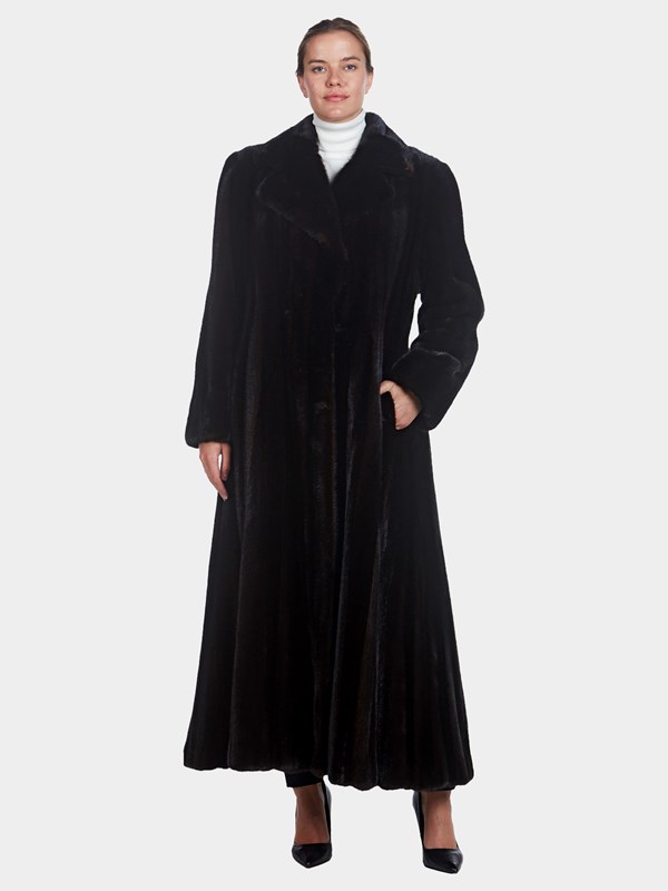 Woman's Full Length Mink Fur Coat with Notch Collar