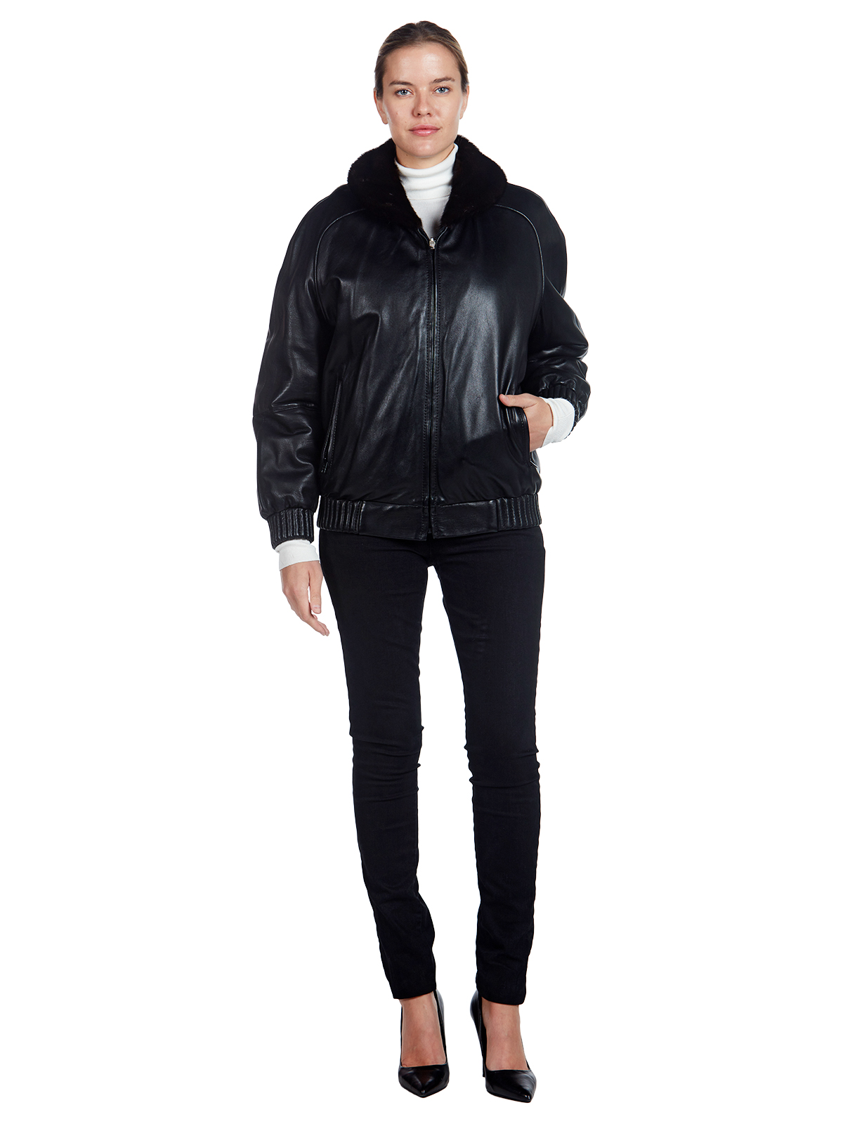 Reversible mink leather bomber jacket hotsell