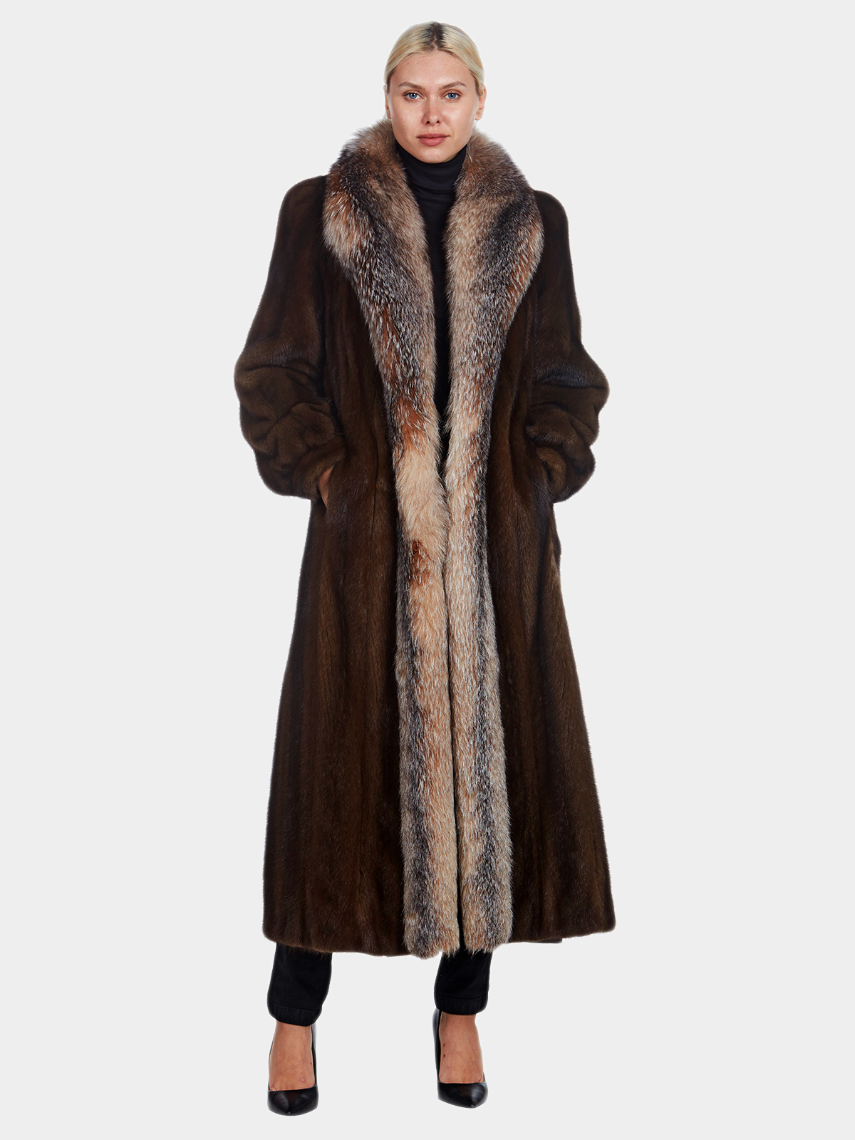 Sheared Mink Fur Coat w/ Metal Stud Embellishments - Women 