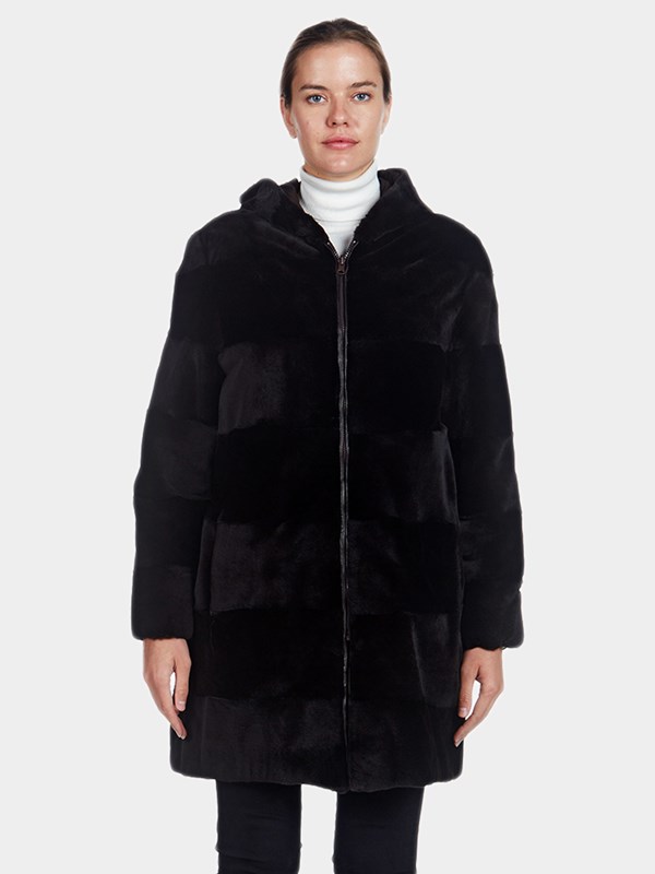 Woman's Reversible Brown Sheared Mink Fur Parka