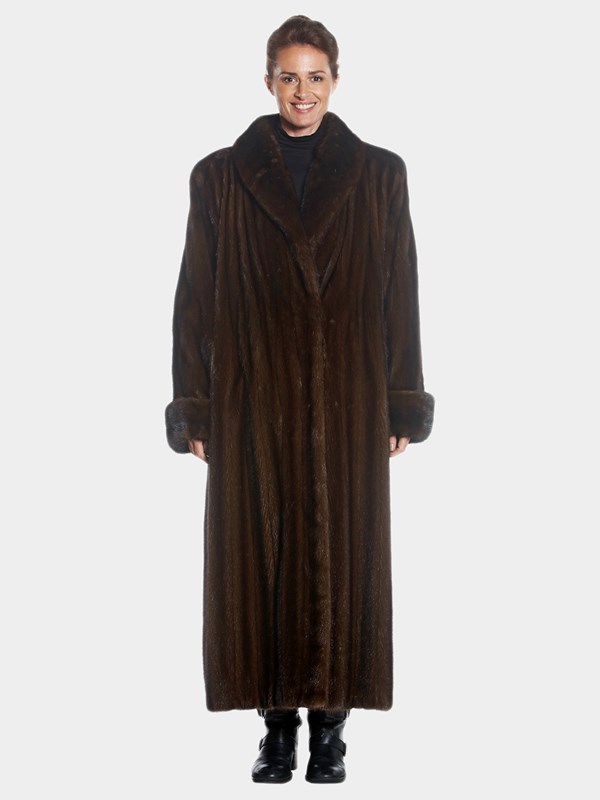 Woman's Full Length Mahogany Female Mink Fur Coat