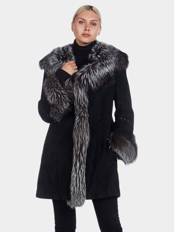 Woman's Ponte Vecchio Black Suede and Fox Fur Stroller