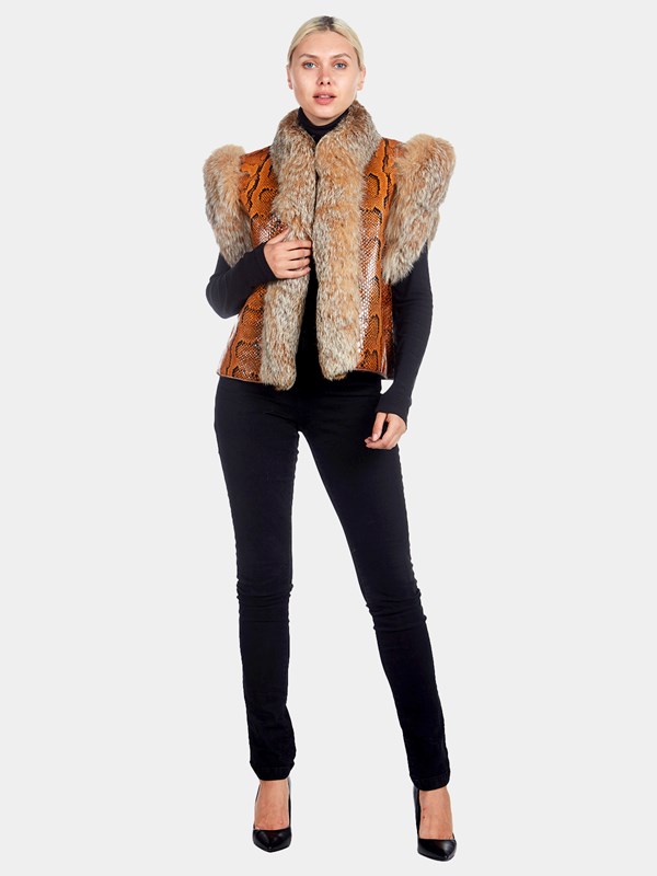 Woman's Orange Snakeskin and Lynx Fur Vest