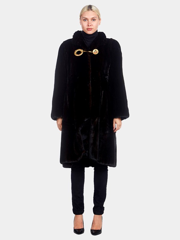 Woman's Ranch Mink Fur Coat with Gold Closure Details