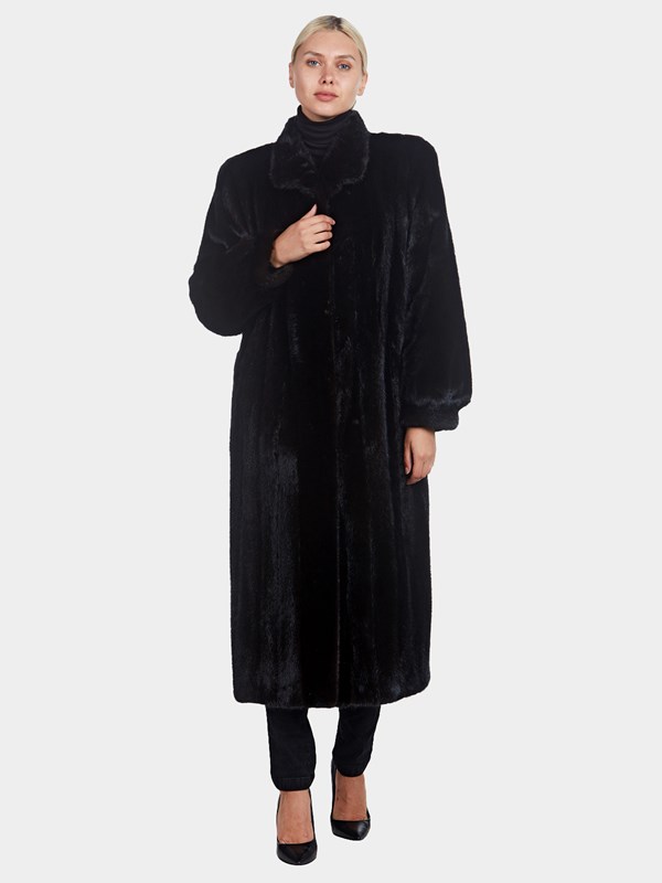 Woman's Full Length Black Ranch Mink Fur Coat