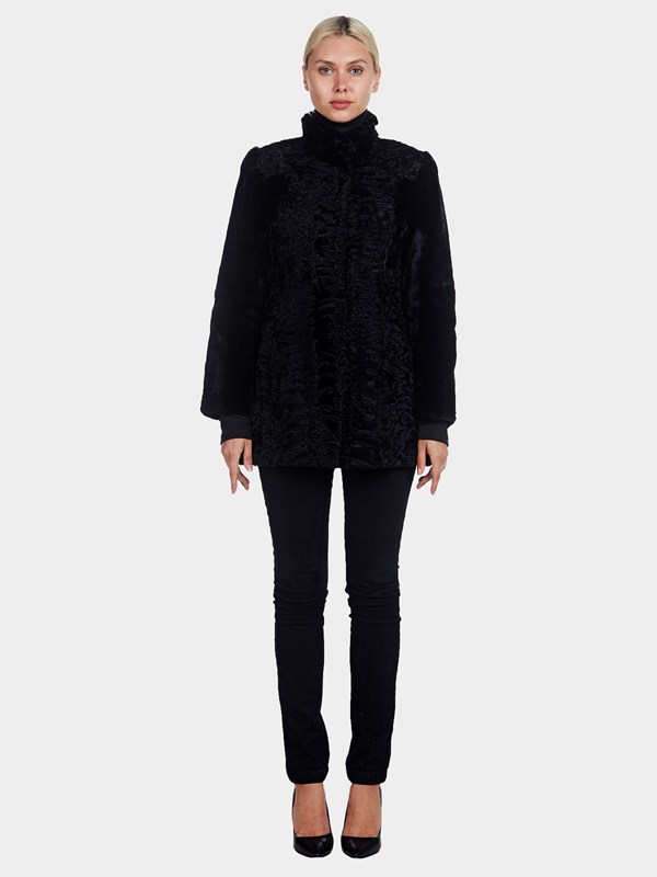 Woman's Black Broadtail Lamb and Beaver Fur Jacket