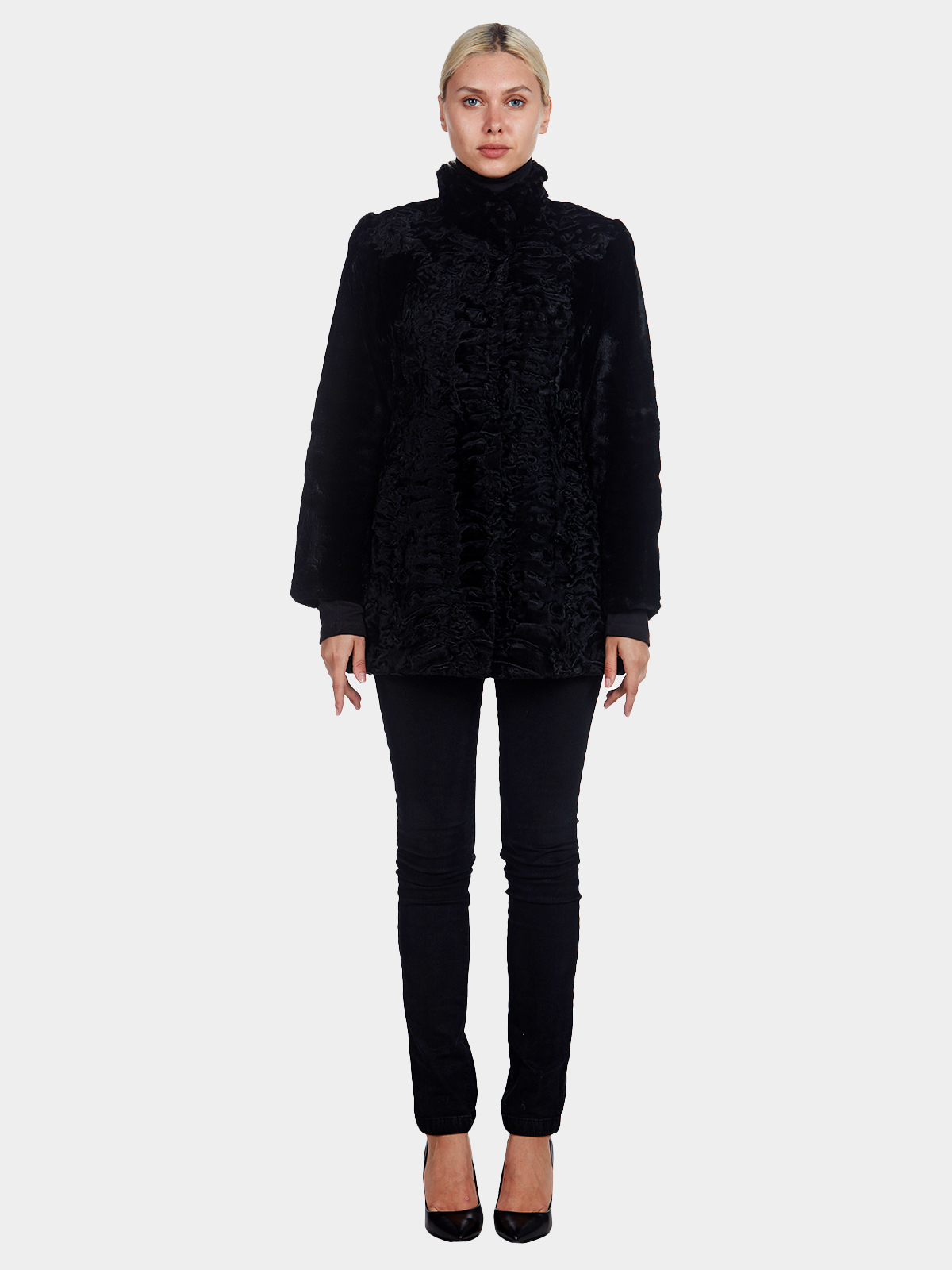 Black Broadtail Lamb Jacket - Women's Fur Jacket - Small| Estate Furs