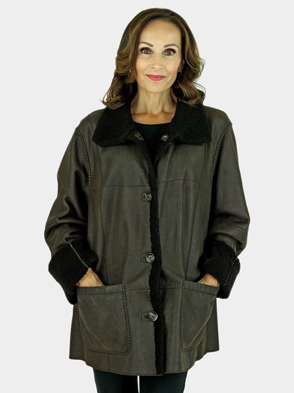 Woman's Plus Size Dark Brown Christ Shearling Lamb Jacket