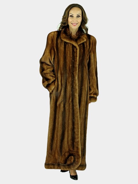 Woman's Whiskey Mink Fur Coat with Directional Scalloped Hemline