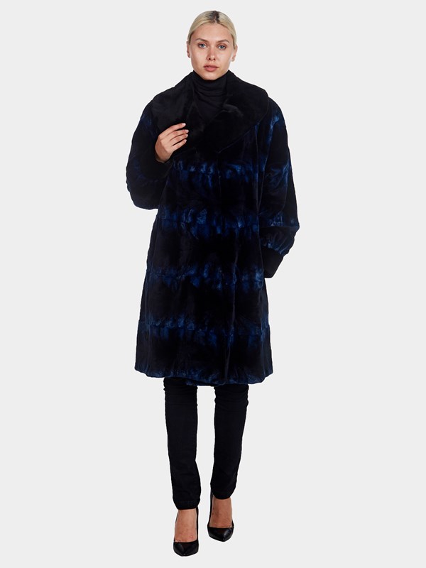 Womens Blue Dyed Sheared Mink Fur Stroller