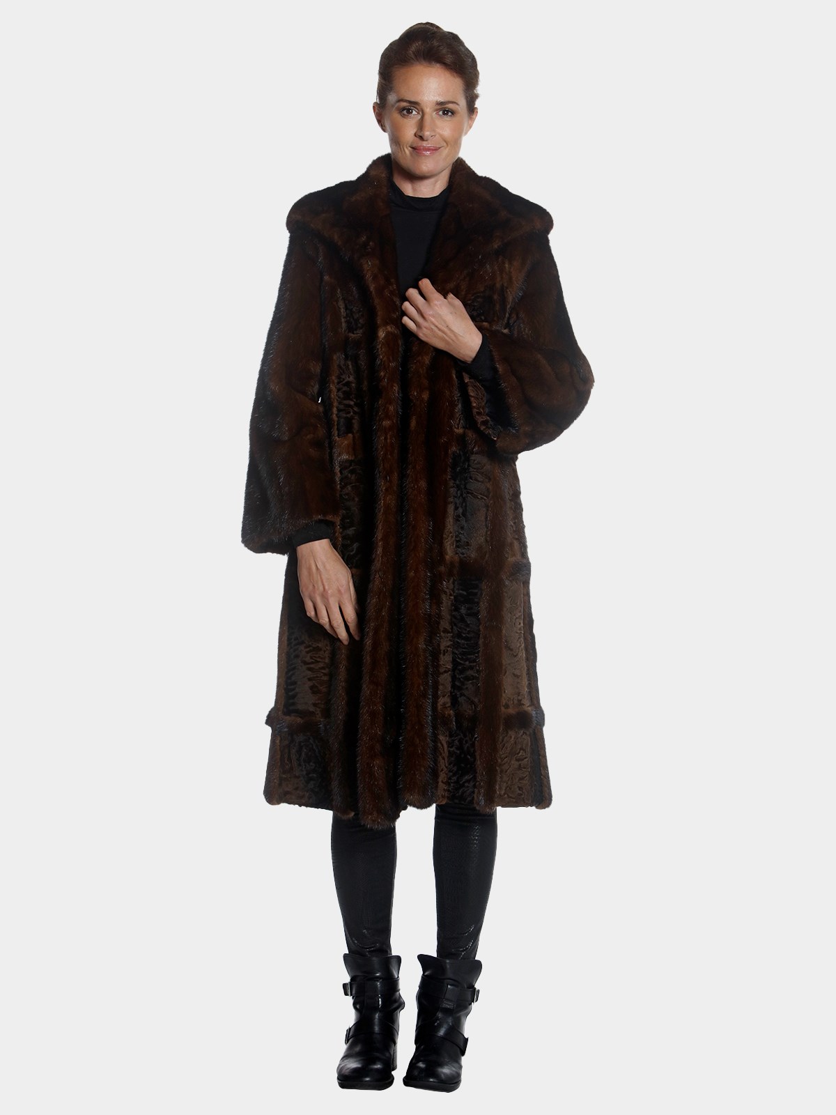 Womens Lunaraine Mink Fur Coat With Lamb Intarsia