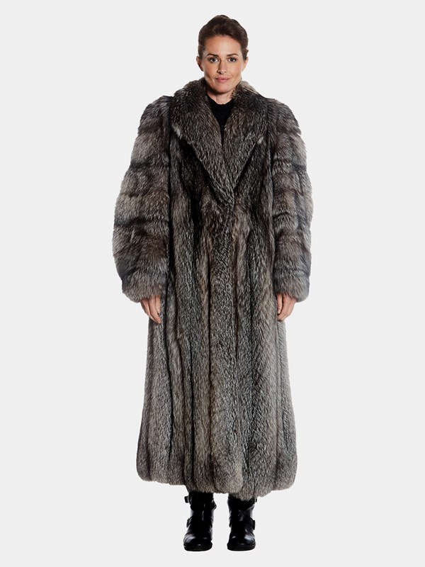 Womens Indigo Fox Fur Full Length Coat