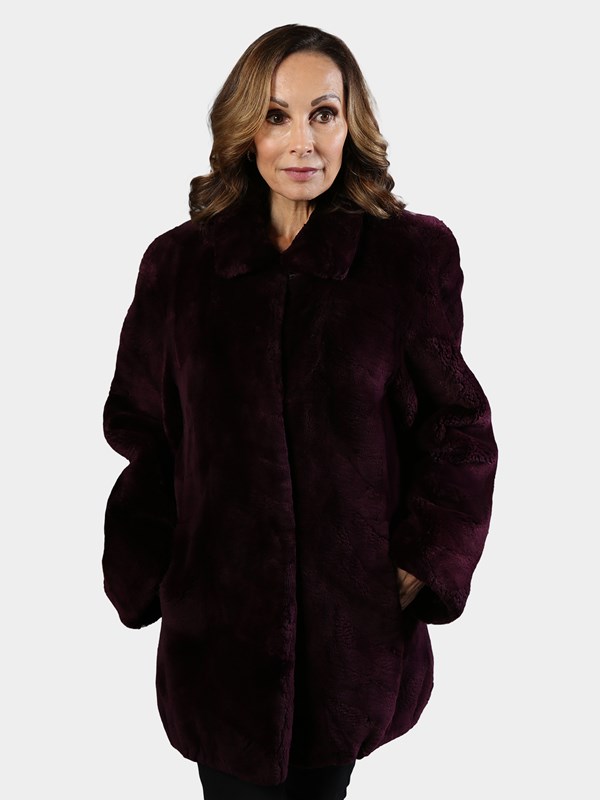 Woman's Purple Sheared Beaver Sections Fur Jacket