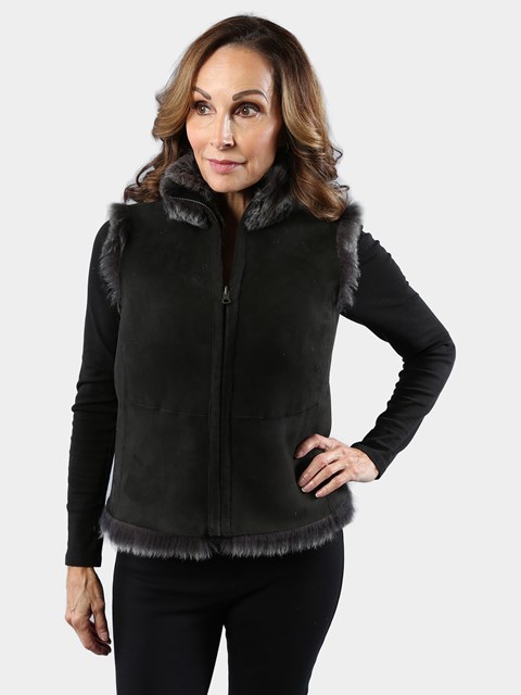 Woman's Dark Grey Suede Leather Vest