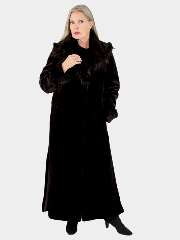Woman's Deep Brown Sheared Mink Fur Coat with Fringe Details