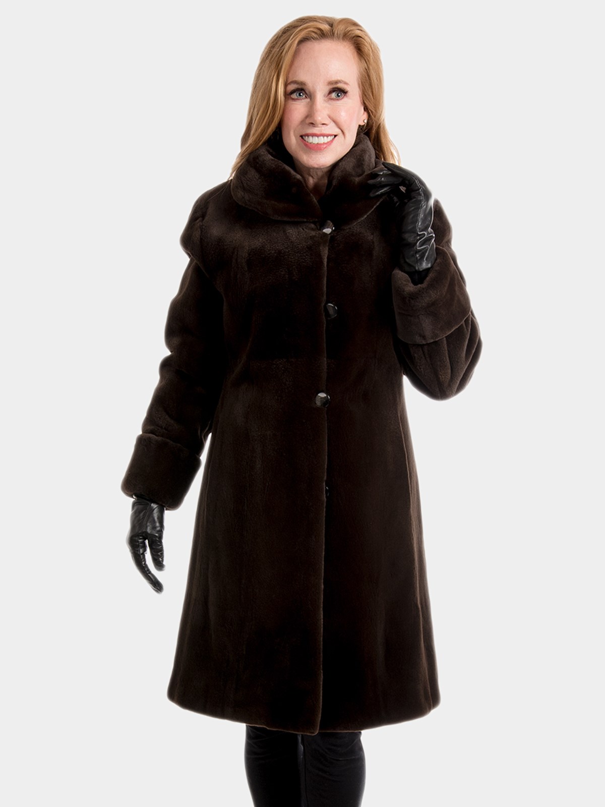 Woman's Dark Brown Sheared Mink Fur 3/4 Coat Reversible to Rain Fabric